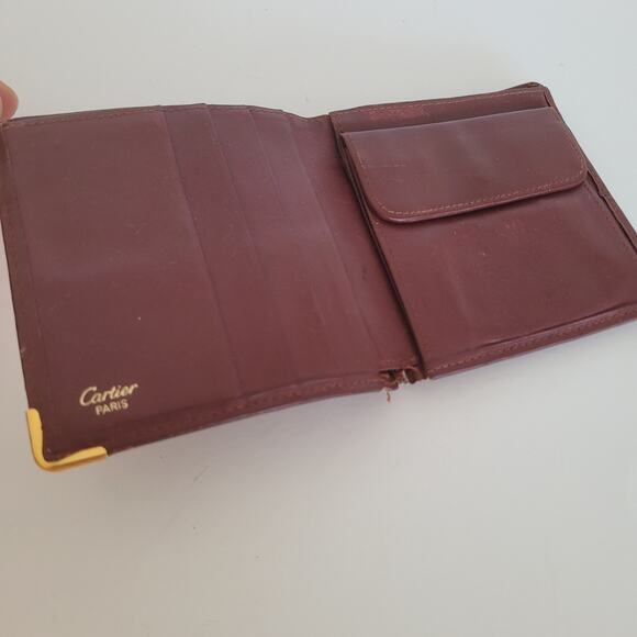 Cartier Men's Vintage Bifold Leather Bordeaux Red Wallet Medium Retro Card Fair - Picture 3 of 13